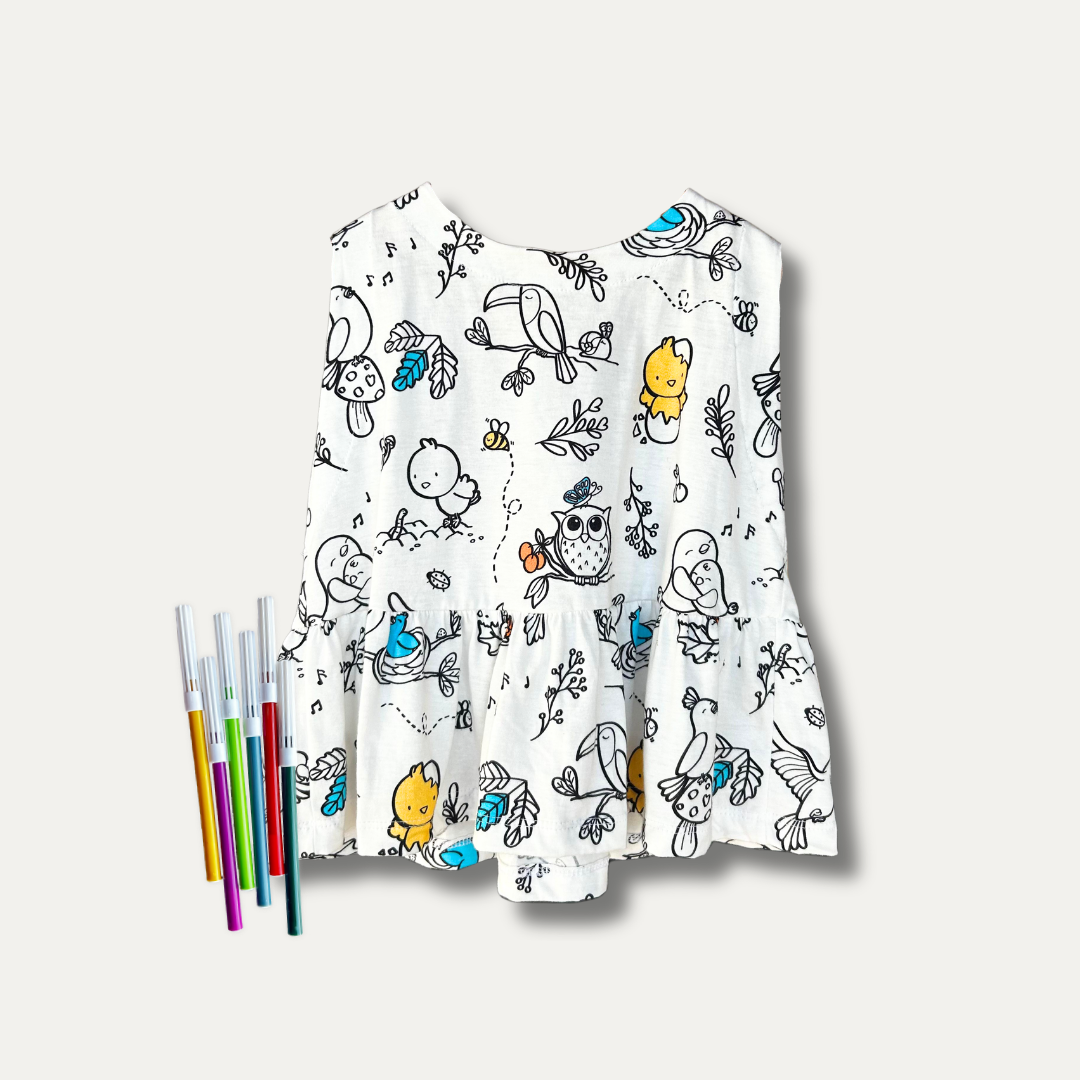 Blusa Infantil para Colorir Voa Passarinho + 6 canetinhas