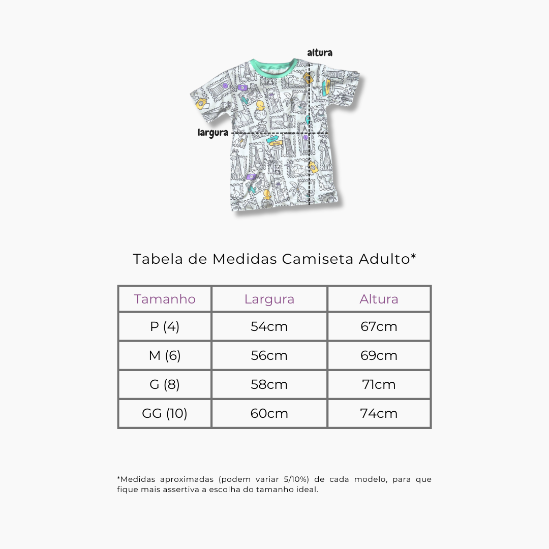 Camiseta Adulto Viagem Colorida