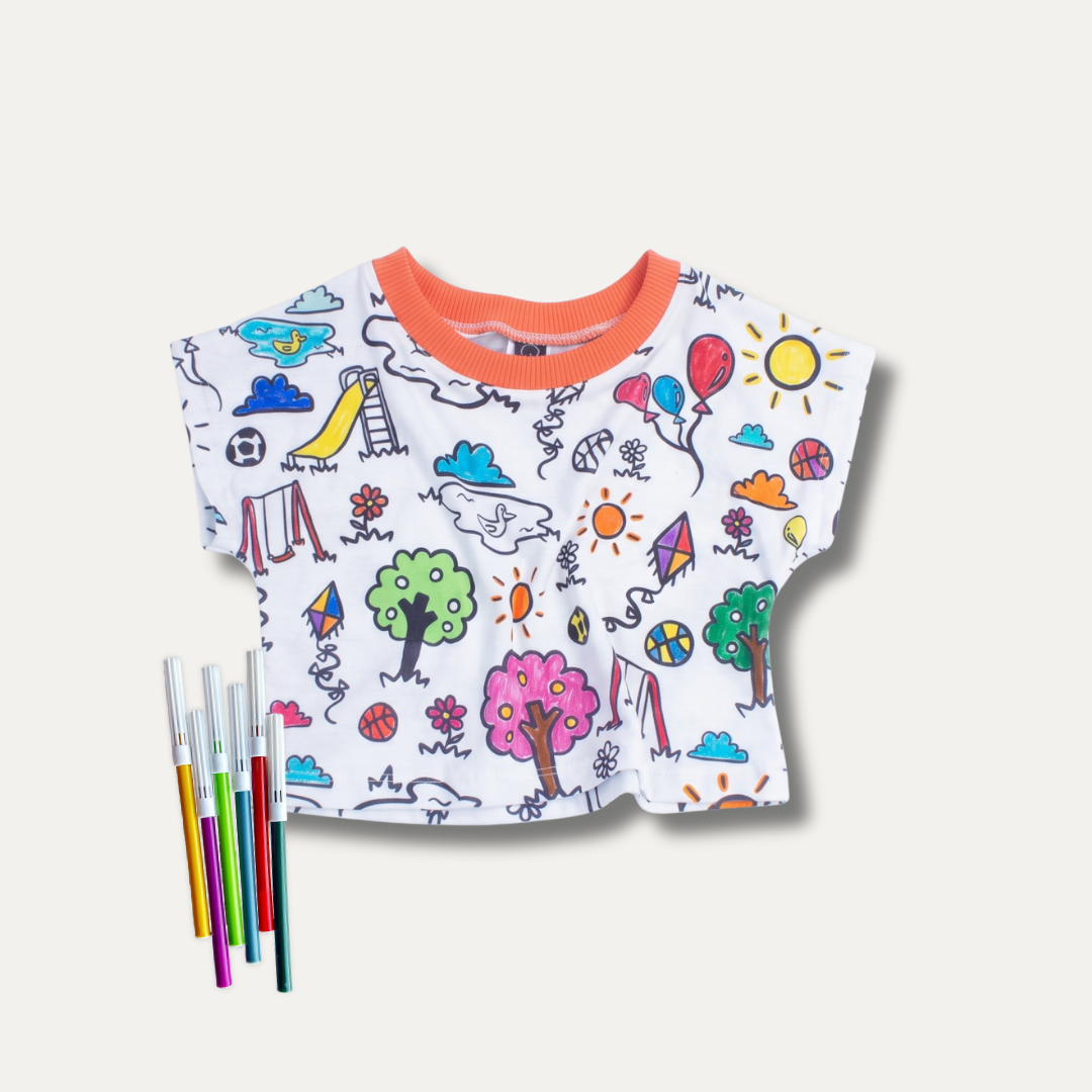 Cropped Infantil para Colorir DIA DE BRINCAR + 6 canetinhas