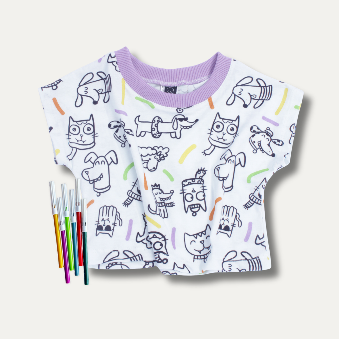 Cropped Infantil para Colorir PETS + 6 canetinhas