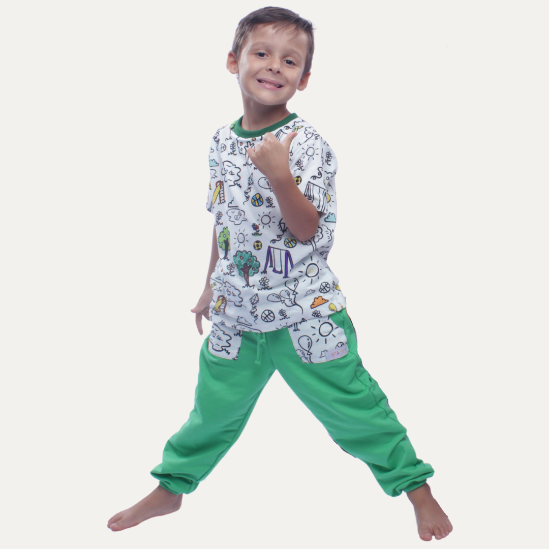 Calça Bolso Infantil para Colorir DIA DE BRINCAR + 6 canetinhas