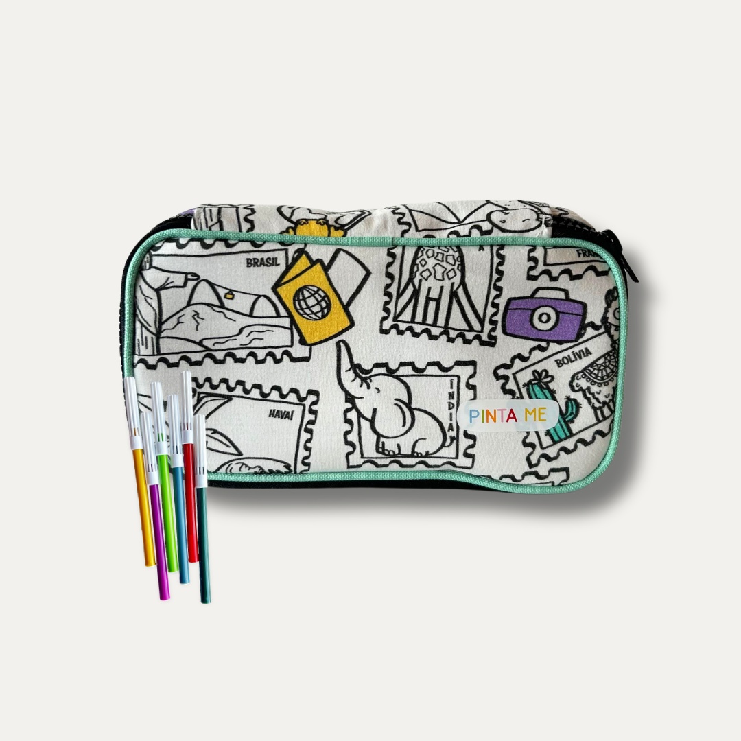 Estojo BIG Infantil para Colorir Viagem Colorida + 6 canetinhas