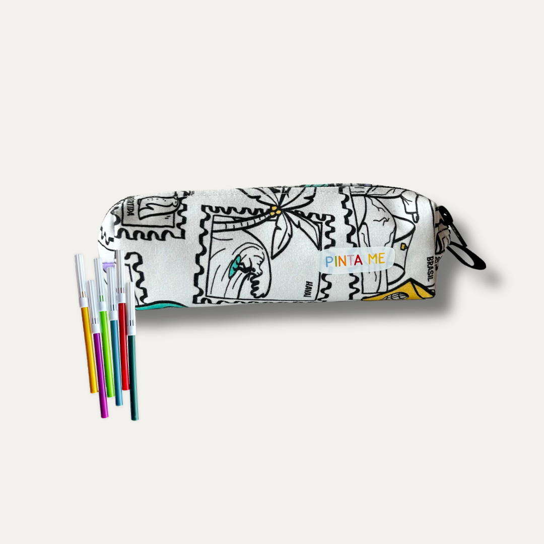 Estojo Mini Infantil para Colorir Viagem Colorida + 6 canetinhas