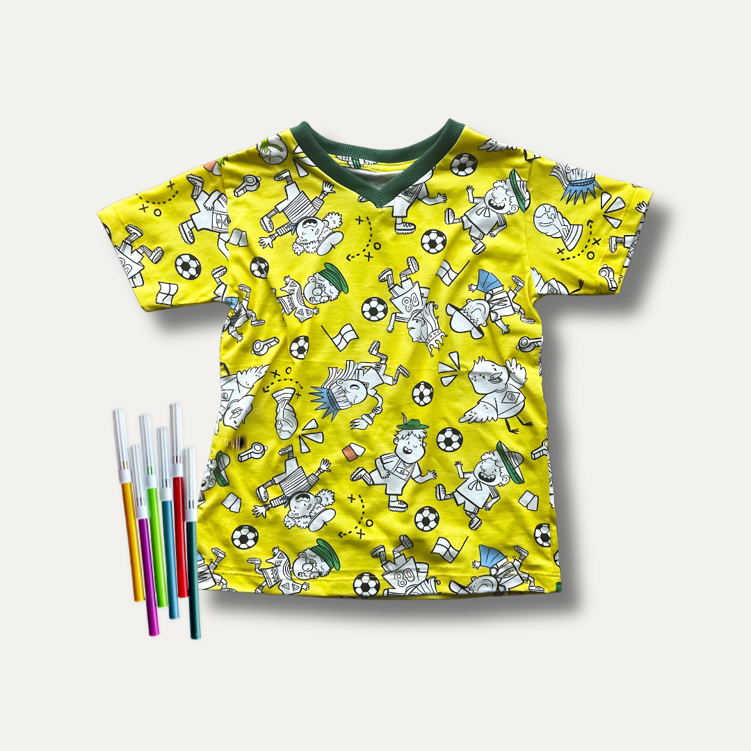Camiseta Infantil para Colorir Futebol + 6 canetinhas