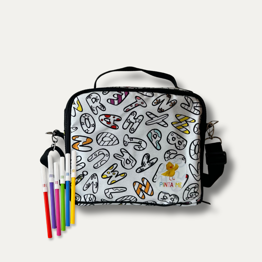 Lancheira Infantil para Colorir Alfabeto da PINTA + 6 canetinhas