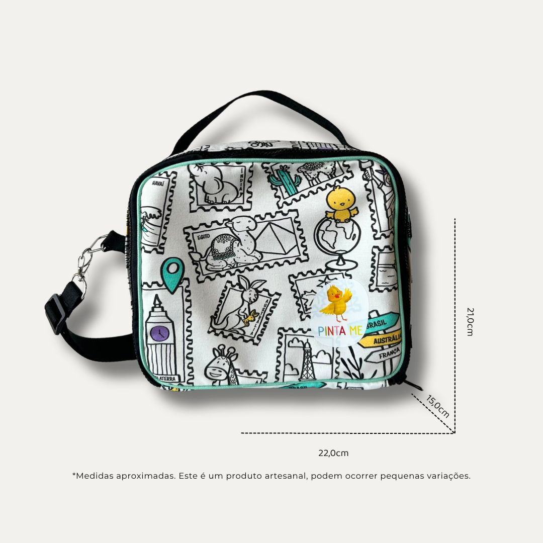 Lancheira Infantil para Colorir Viagem Colorida + 6 canetinhas