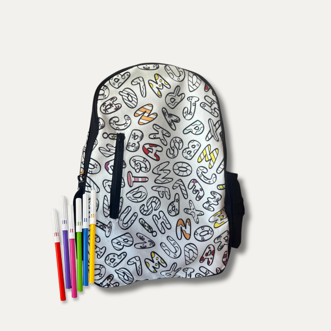Mochila Infantil para Colorir Alfabeto da PINTA + 6 canetinhas