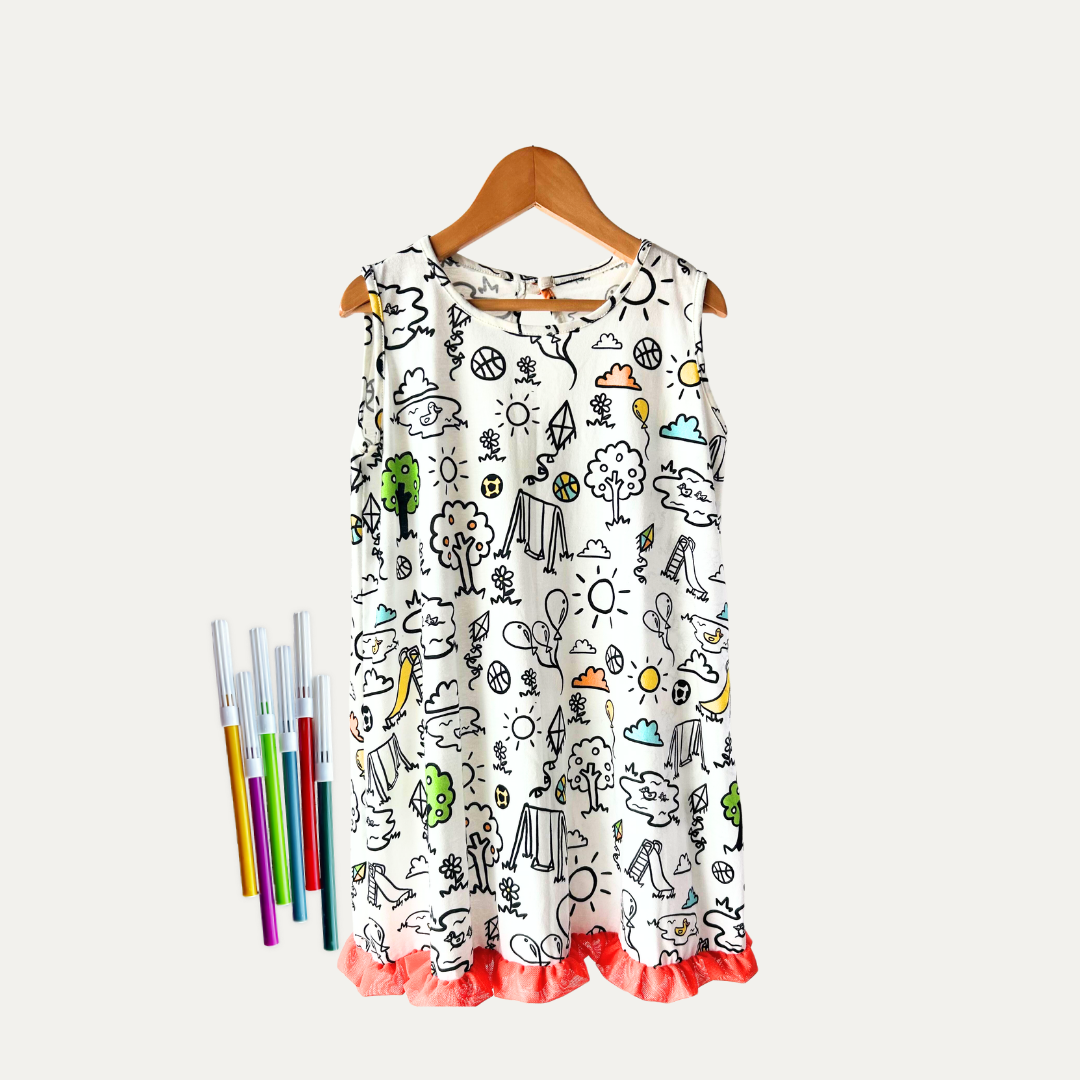 Vestido Infantil para Colorir Dia de Brincar + 6 canetinhas