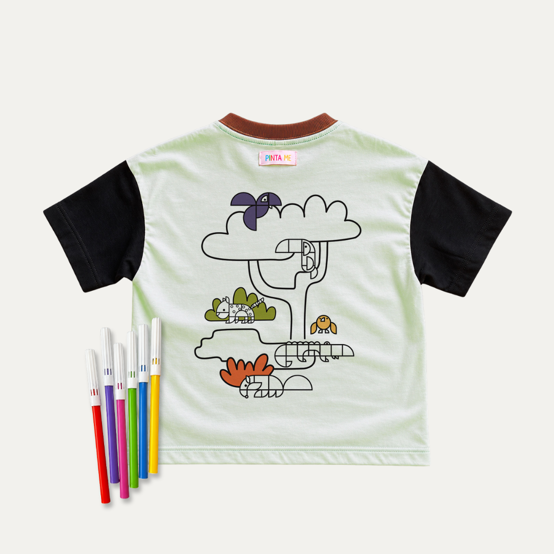 Camiseta Infantil para Pintar Arvoredo + 6 canetinhas