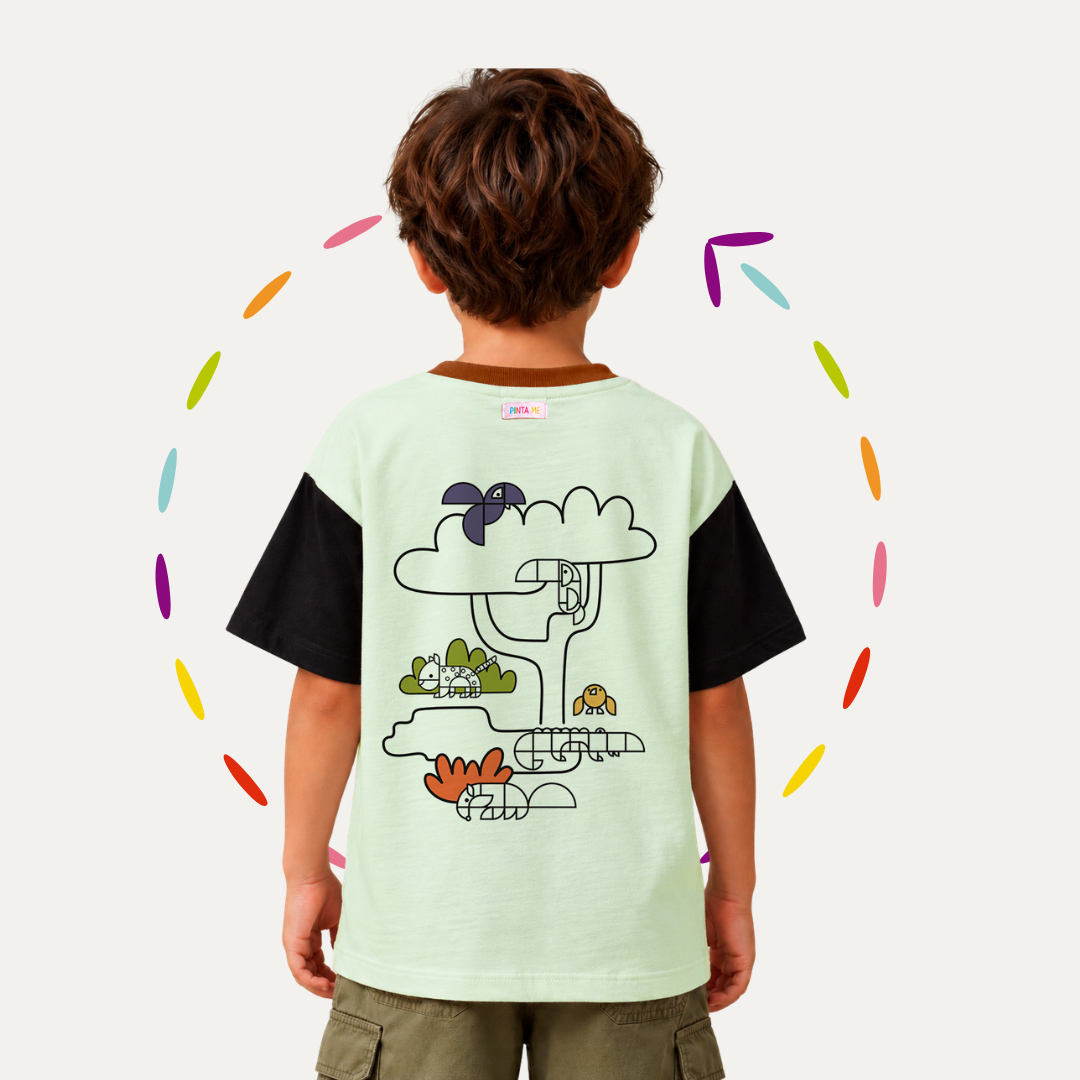 Camiseta Infantil para Pintar Arvoredo + 6 canetinhas