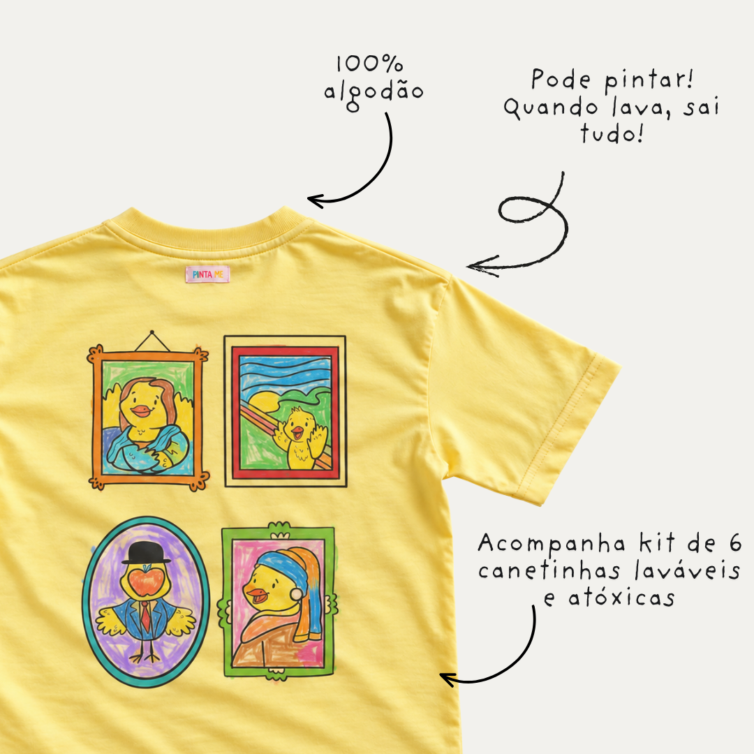 Camiseta Infantil VIRA! Obras de Arte + 6 canetinhas