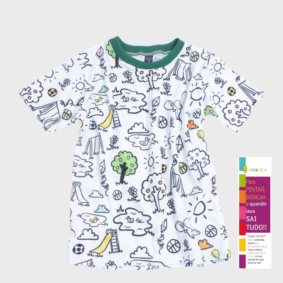 Camiseta Adulto para Colorir  Dia de Brincar + 6 canetinhas