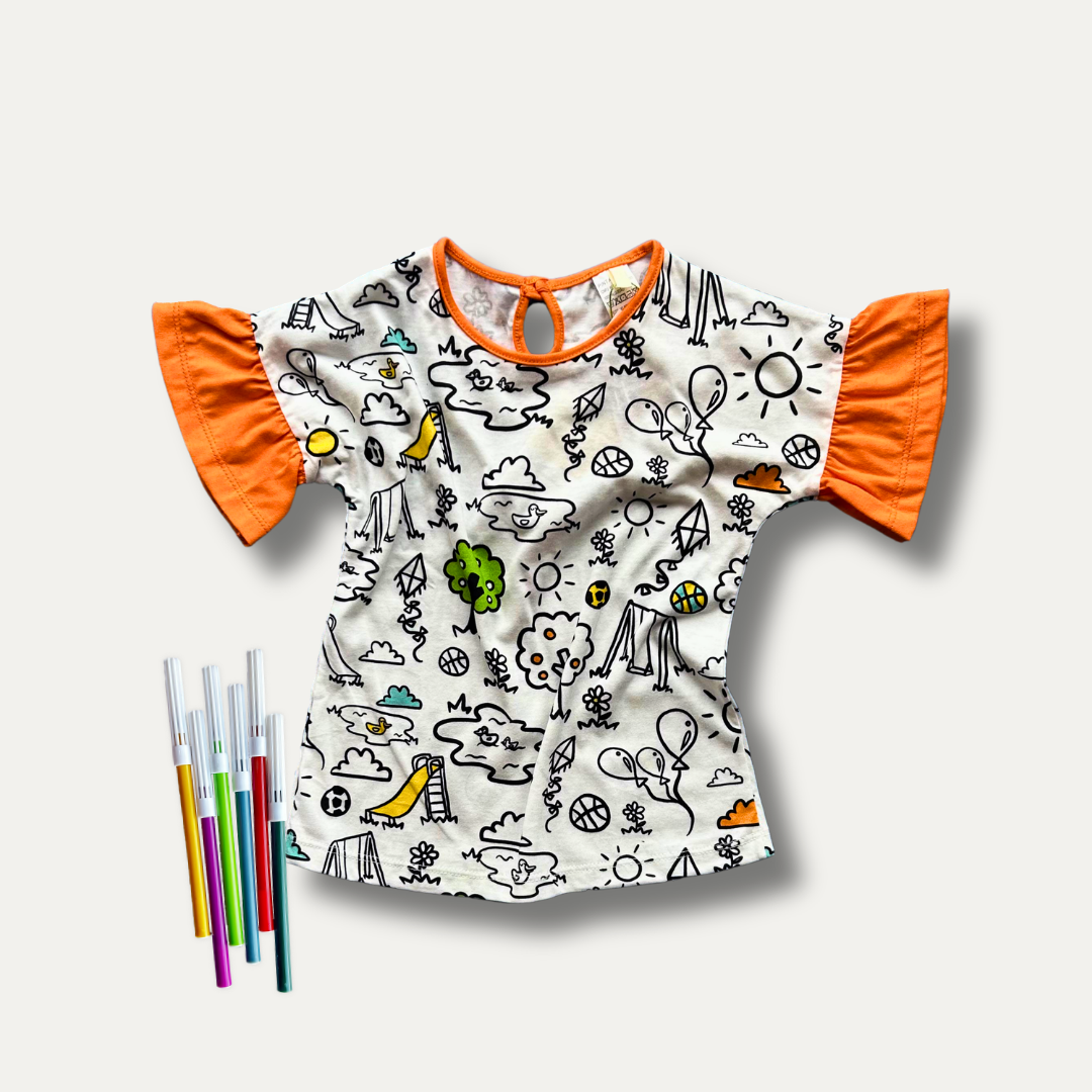 Blusa Frufru Infantil para Colorir  DIA DE BRINCAR + 6 canetinhas