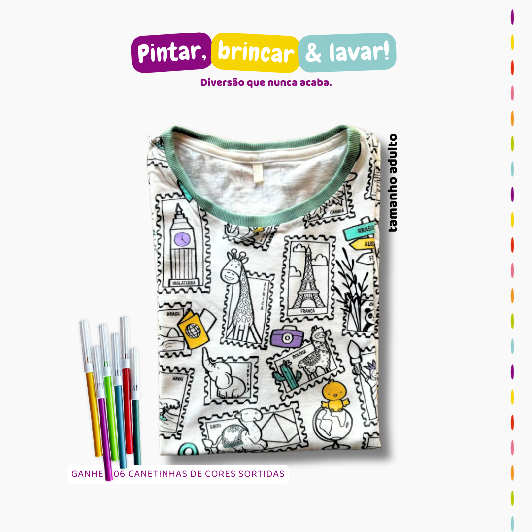 Camiseta Adulto Viagem Colorida