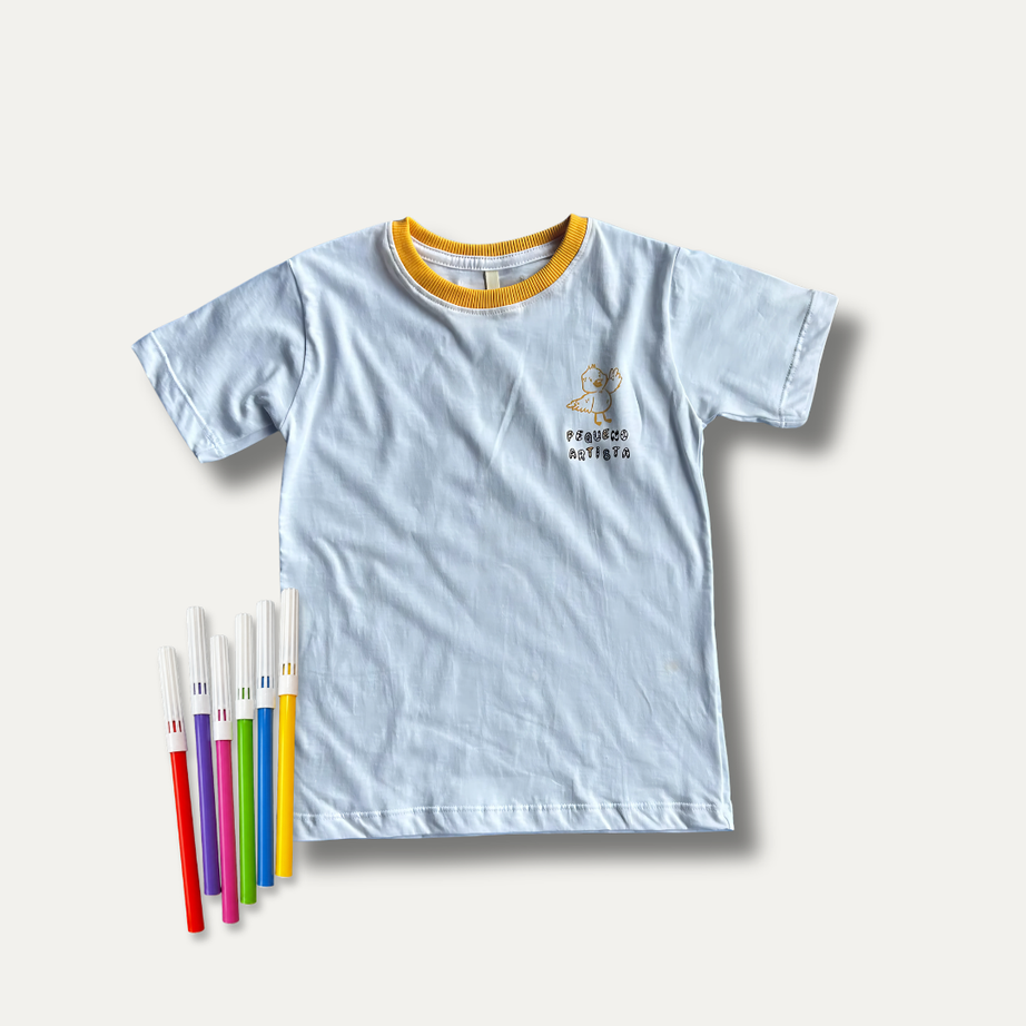 Camiseta Infantil para Colorir  Caça-Palavras + 6 canetinhas