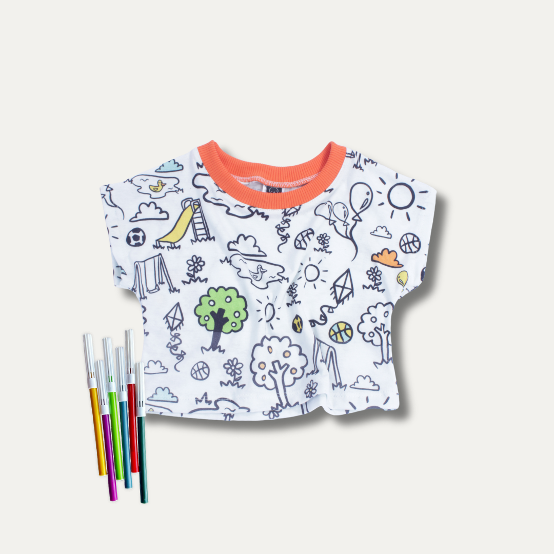 Cropped Infantil para Colorir  DIA DE BRINCAR + 6 canetinhas