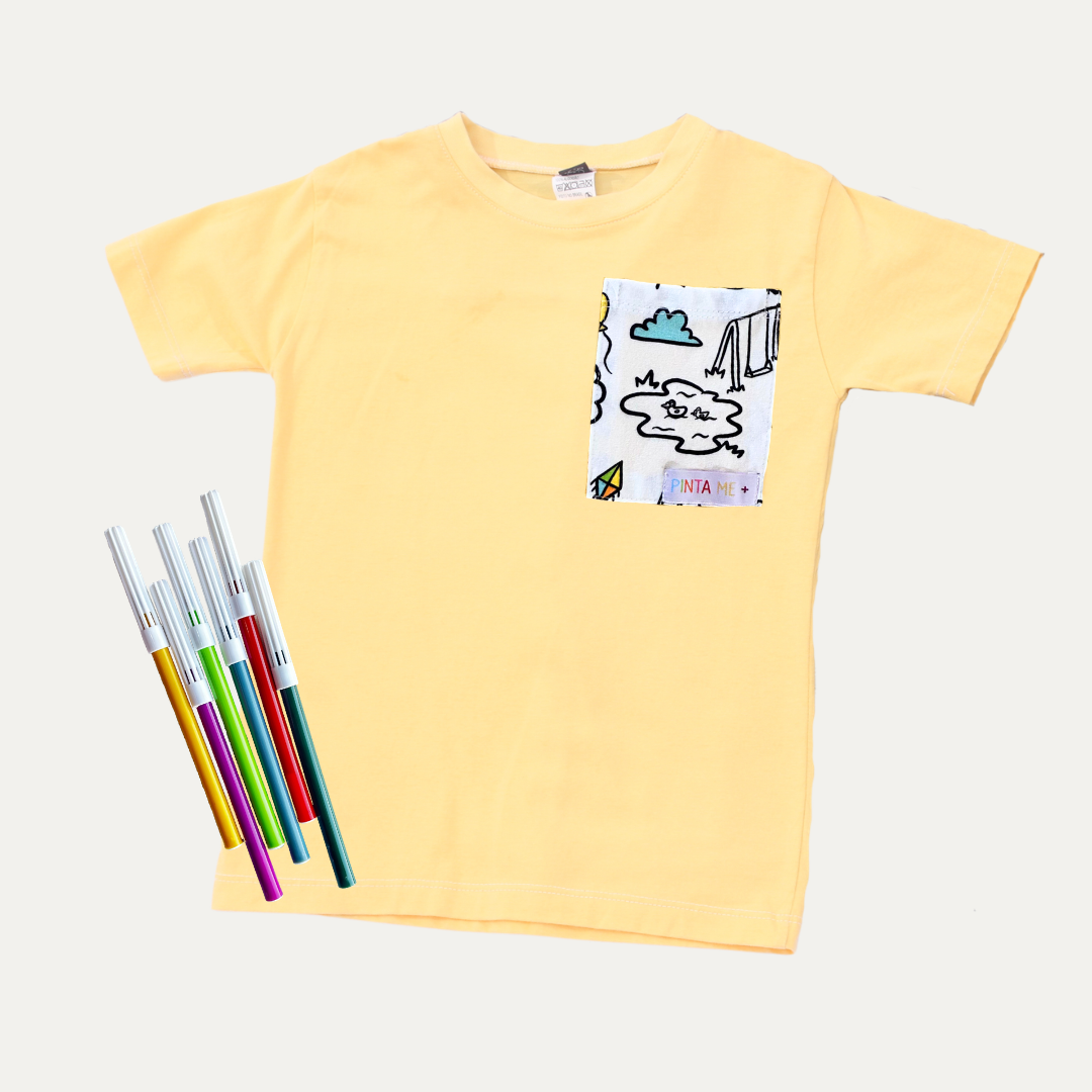 Camiseta Bolso Infantil para Colorir DIA DE BRINCAR + 6 canetinhas