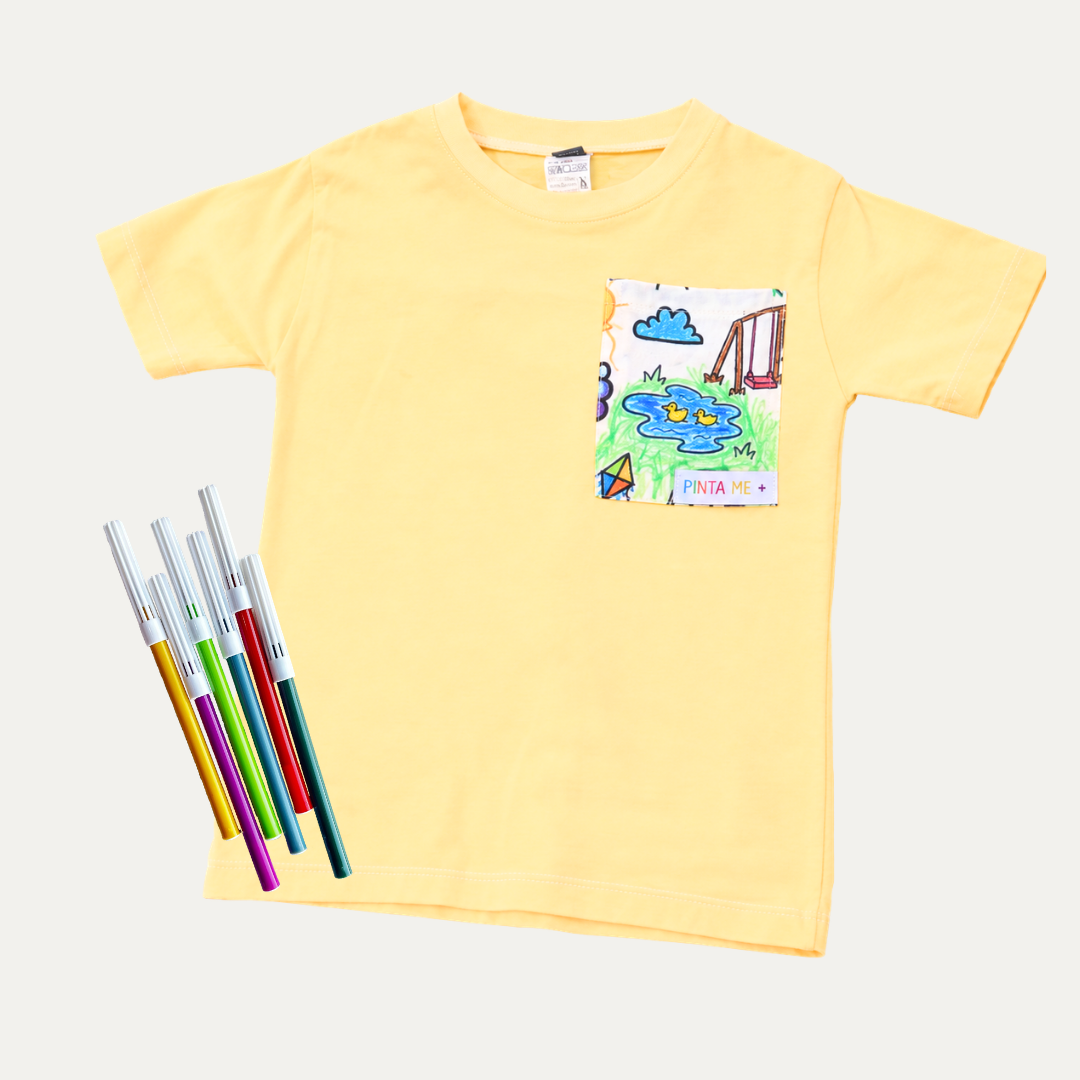 Camiseta Bolso Infantil para Colorir DIA DE BRINCAR + 6 canetinhas