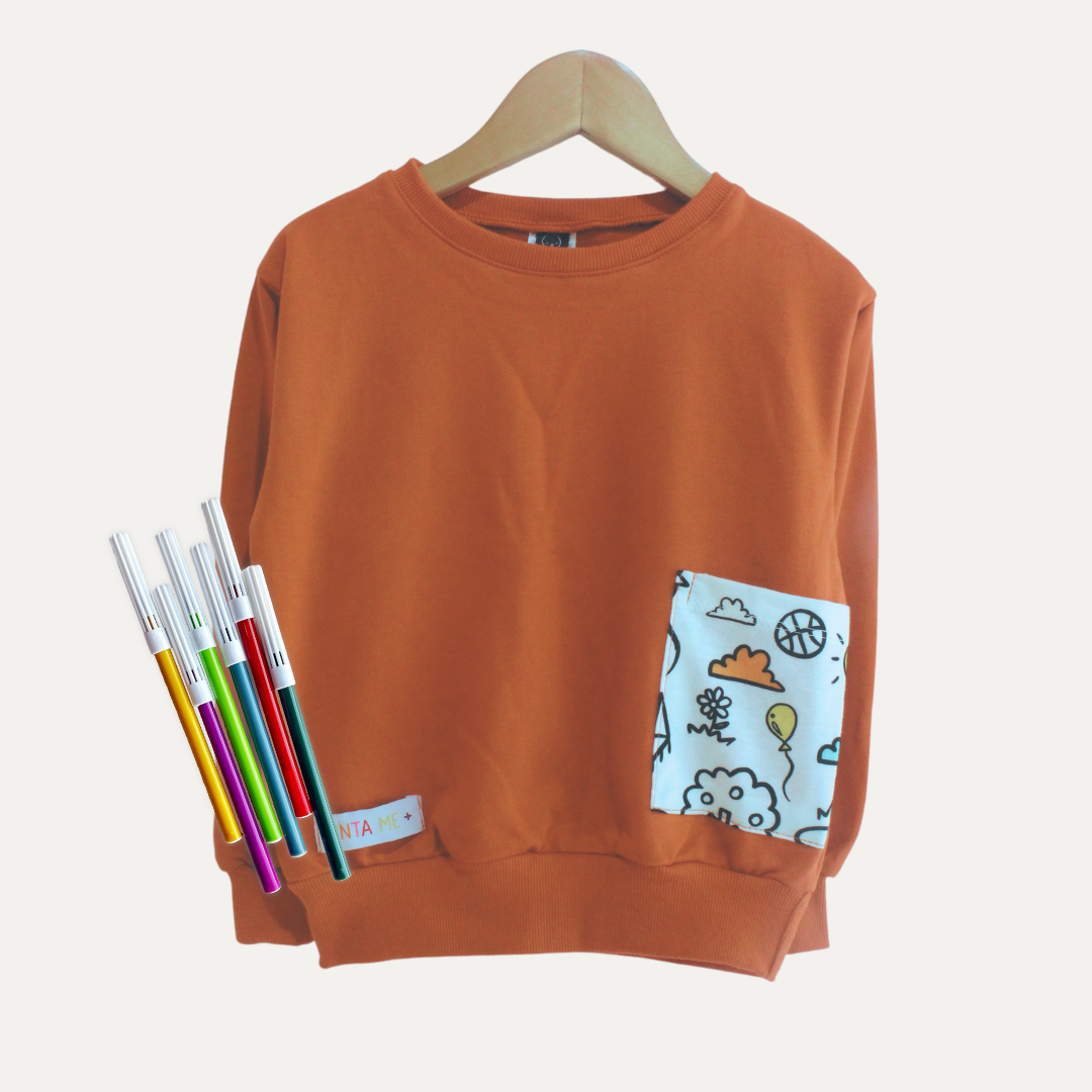 Moletom Bolso Infantil para Colorir  DIA DE BRINCAR + 6 canetinhas