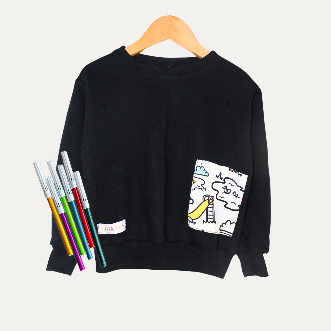 Moletom Bolso Infantil para Colorir DIA DE BRINCAR + 6 canetinhas