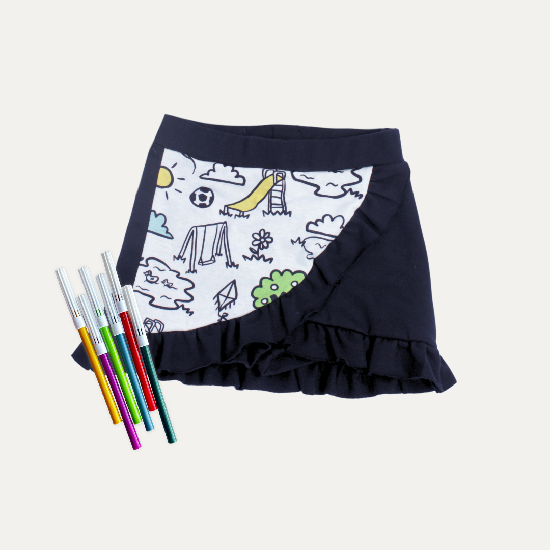 Short Saia Infantil para Colorir  DIA DE BRINCAR + 6 canetinhas