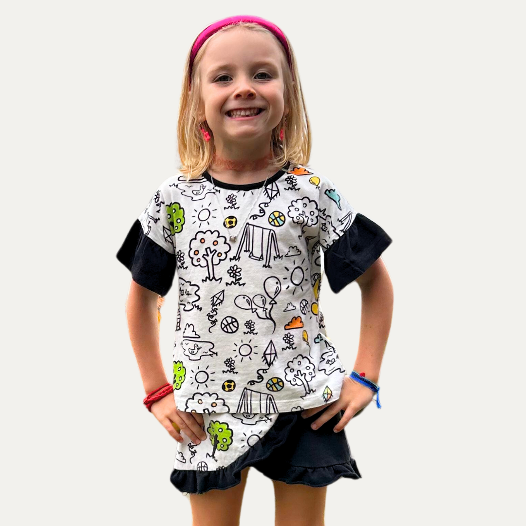 Short Saia Infantil para Colorir  DIA DE BRINCAR + 6 canetinhas