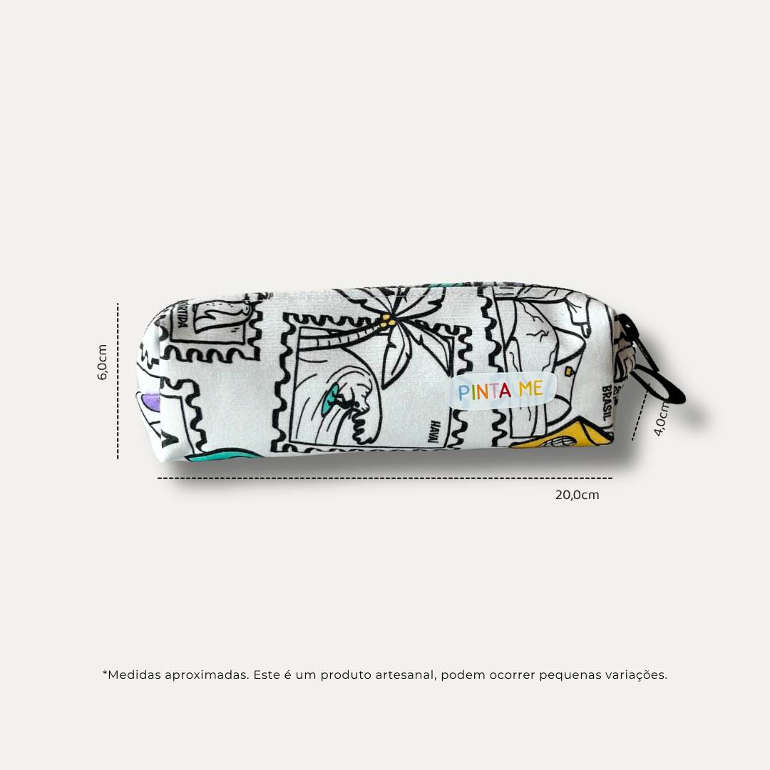 Estojo Mini  Infantil para Colorir Viagem Colorida + 6 canetinhas