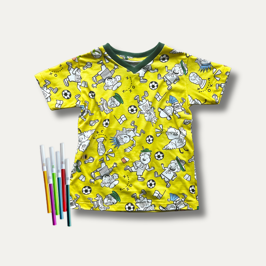 Camiseta Infantil para Colorir Futebol + 6 canetinhas