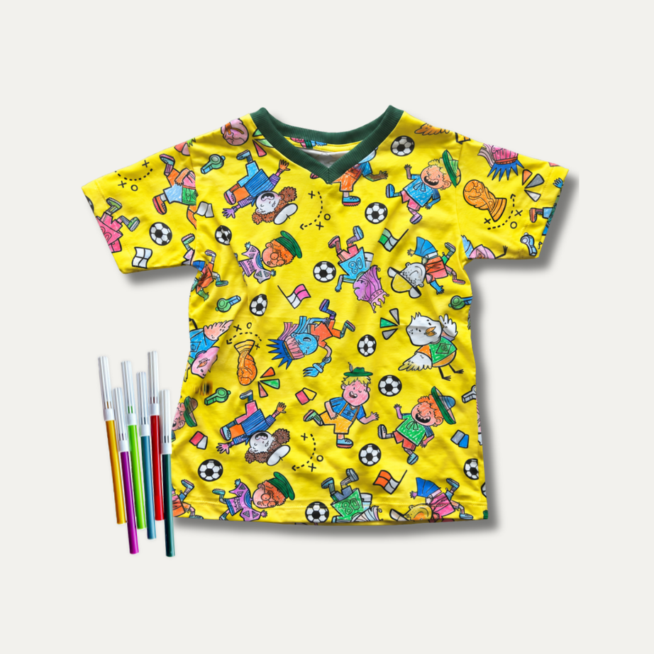 Camiseta Infantil para Colorir Futebol + 6 canetinhas