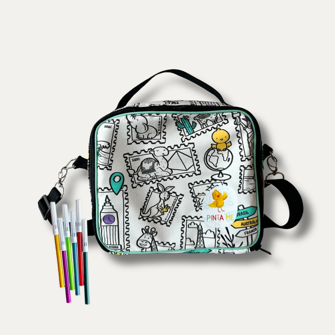 Lancheira Infantil para Colorir  Viagem Colorida + 6 canetinhas