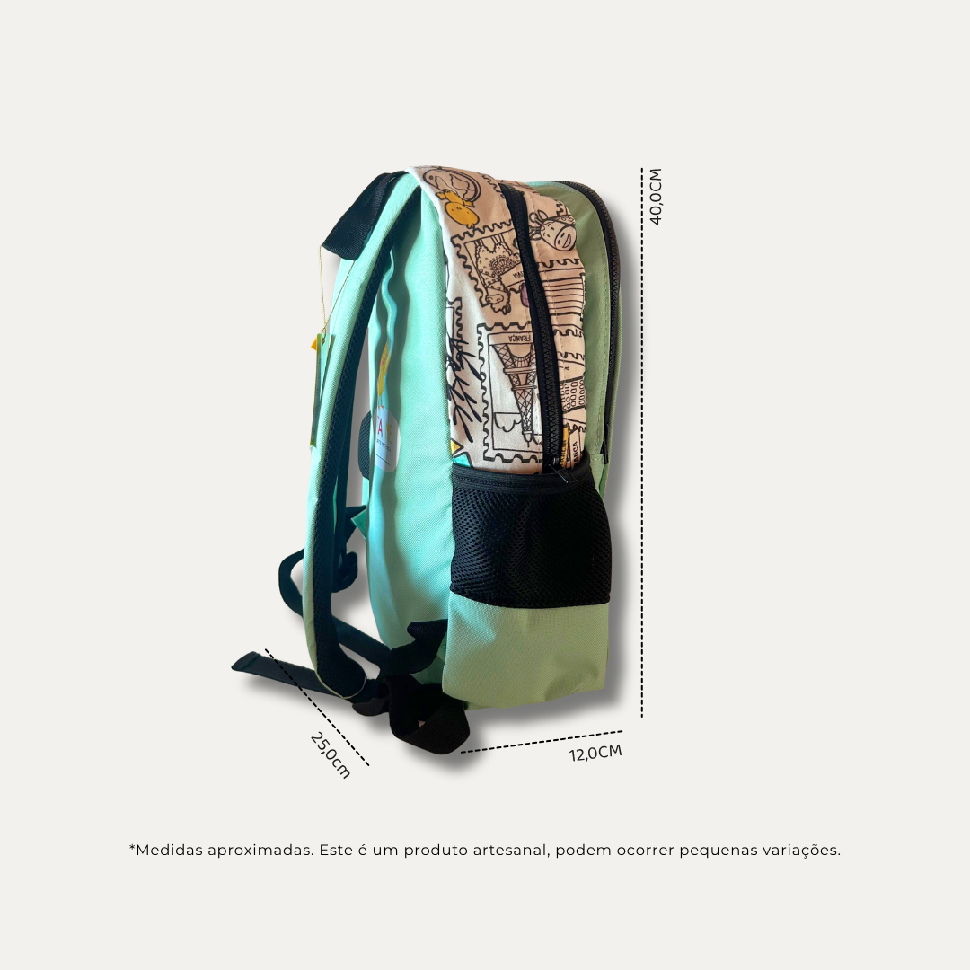 Mochila Infantil para Colorir Viagem Colorida + 6 canetinhas