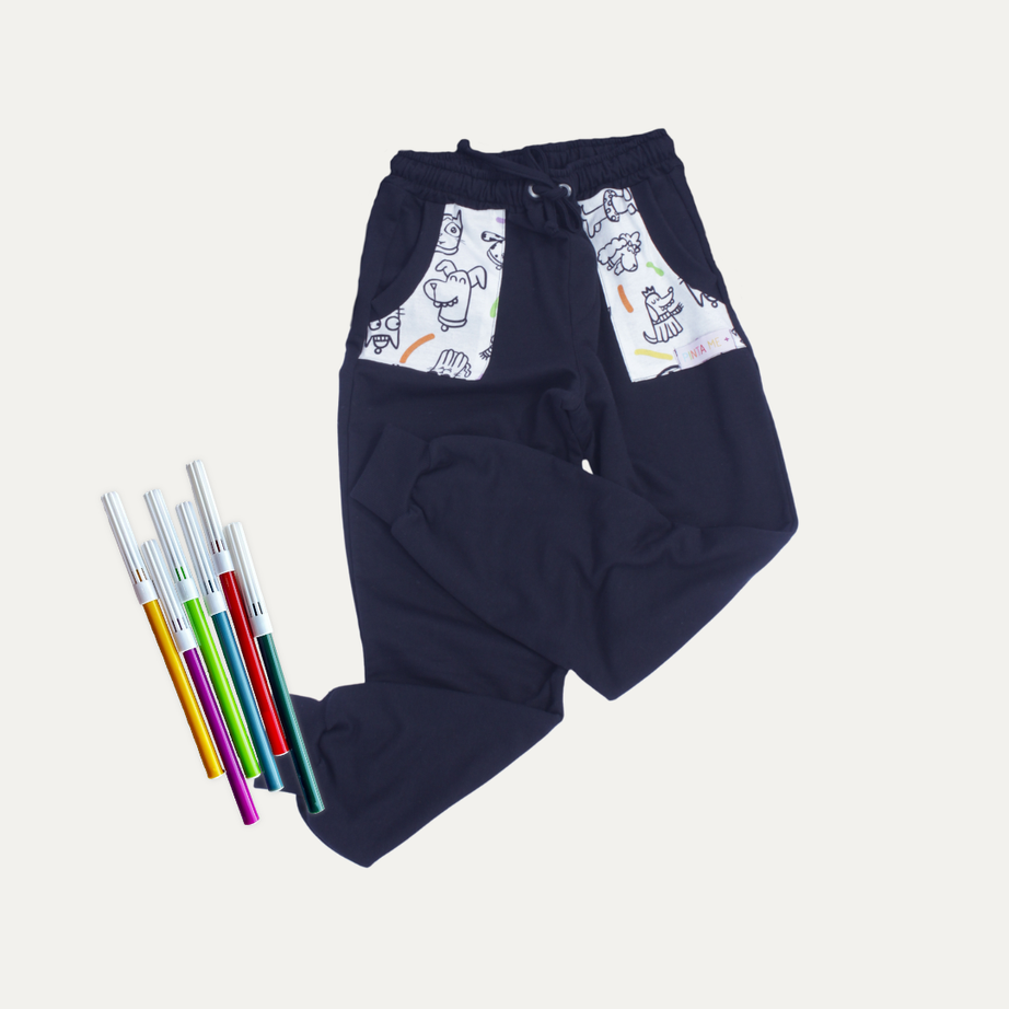 Calça Bolso Infantil para Colorir  PETS + 6 canetinhas