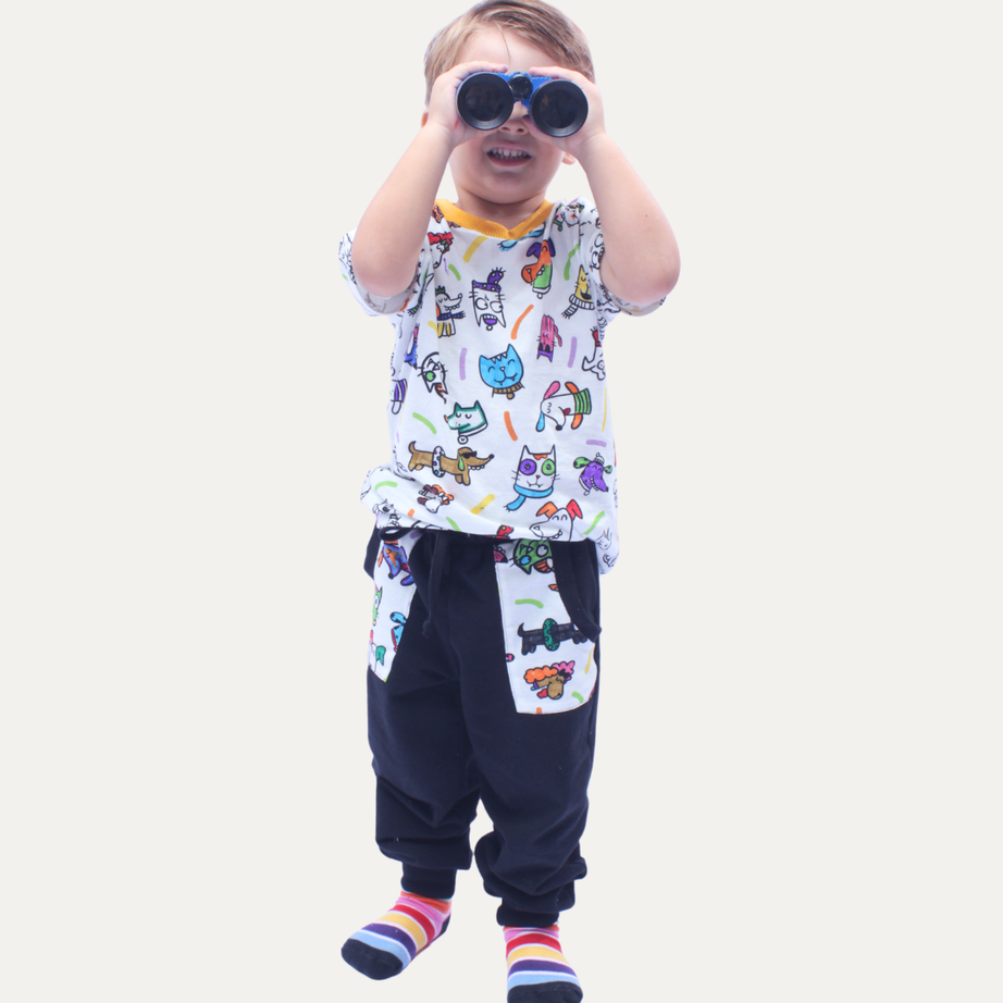 Calça Bolso Infantil para Colorir  PETS + 6 canetinhas