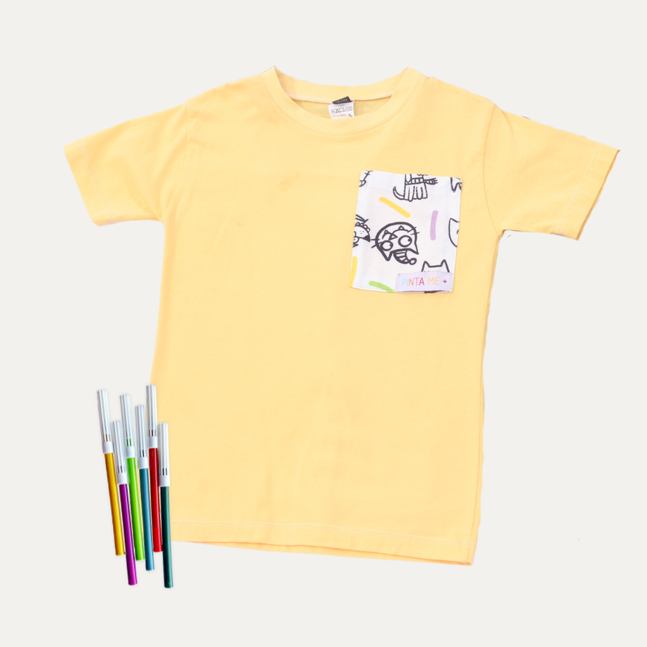 Camiseta Bolso Infantil para Colorir PETS + 6 canetinhas