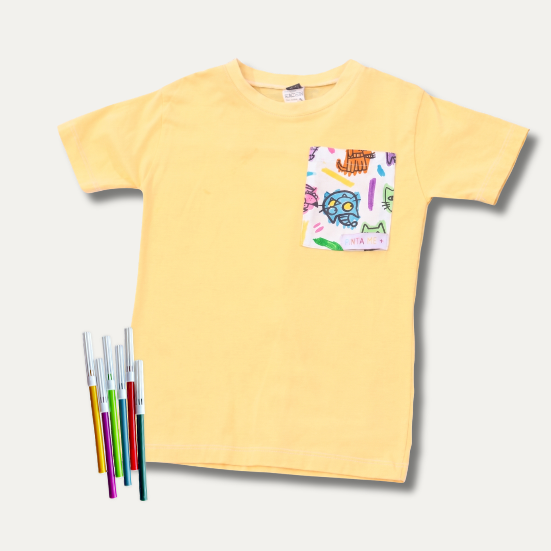 Camiseta Bolso Infantil para Colorir PETS + 6 canetinhas