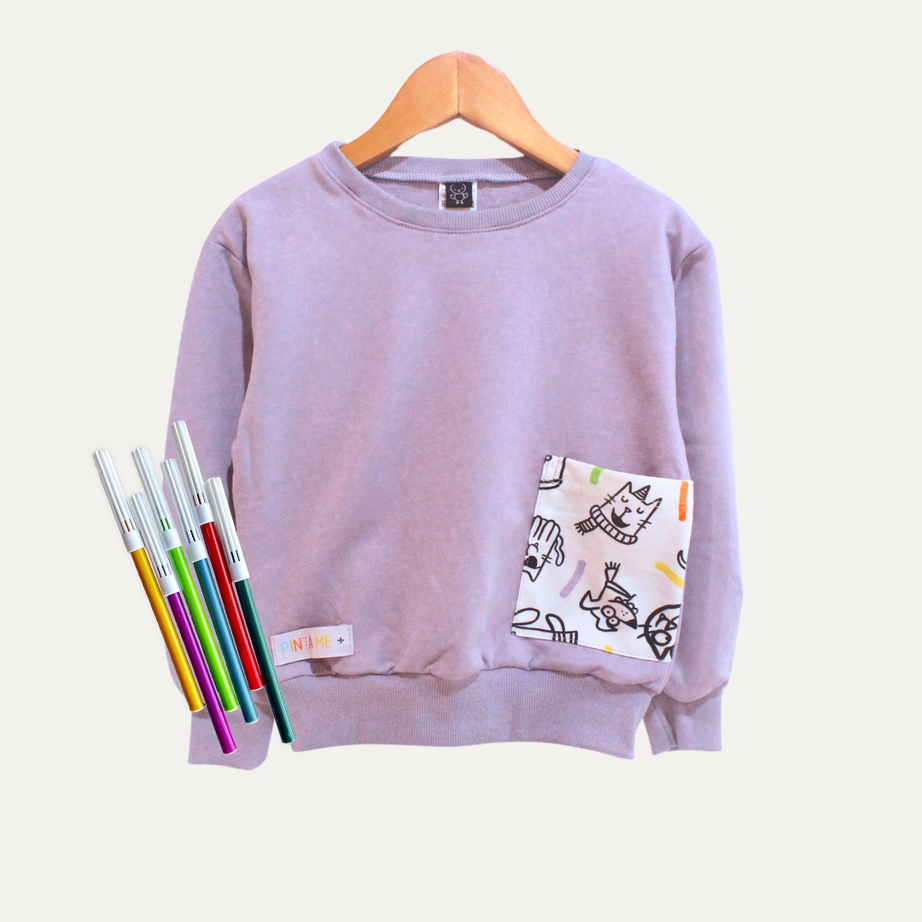 Moletom Bolso Infantil para Colorir  PETS + 6 canetinhas
