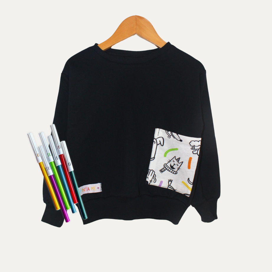 Moletom Bolso Infantil para Colorir  PETS + 6 canetinhas