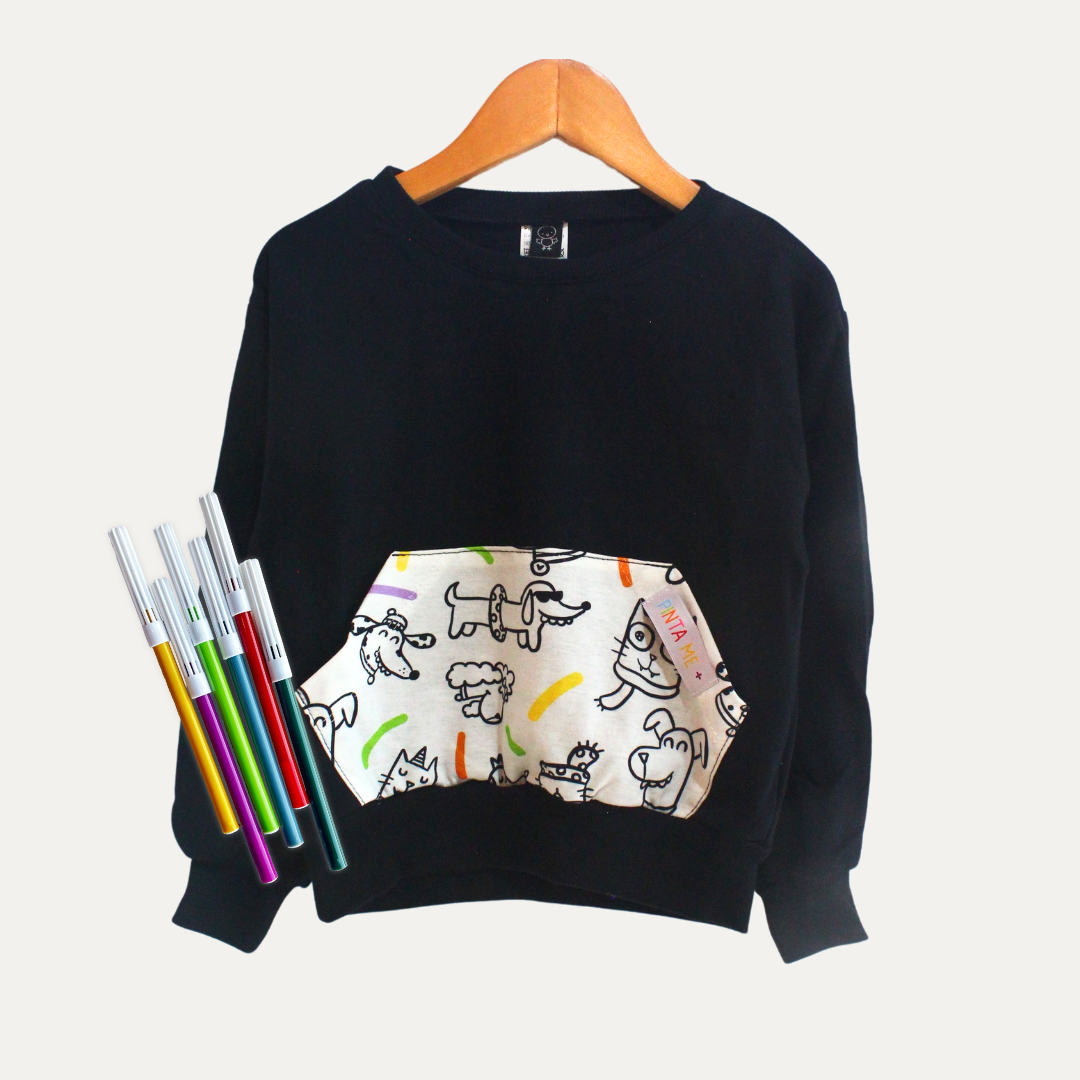 Moletom Canguru Infantil para Colorir  PETS + 6 canetinhas