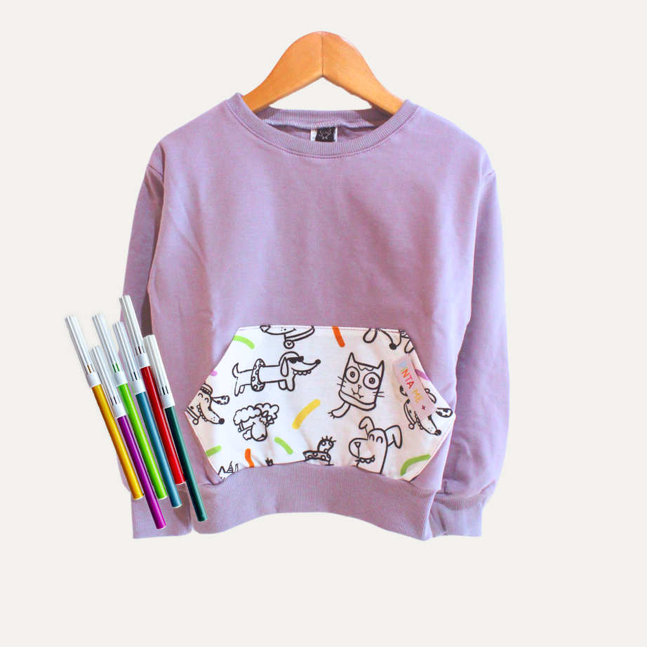 Moletom Canguru Infantil para Colorir PETS + 6 canetinhas