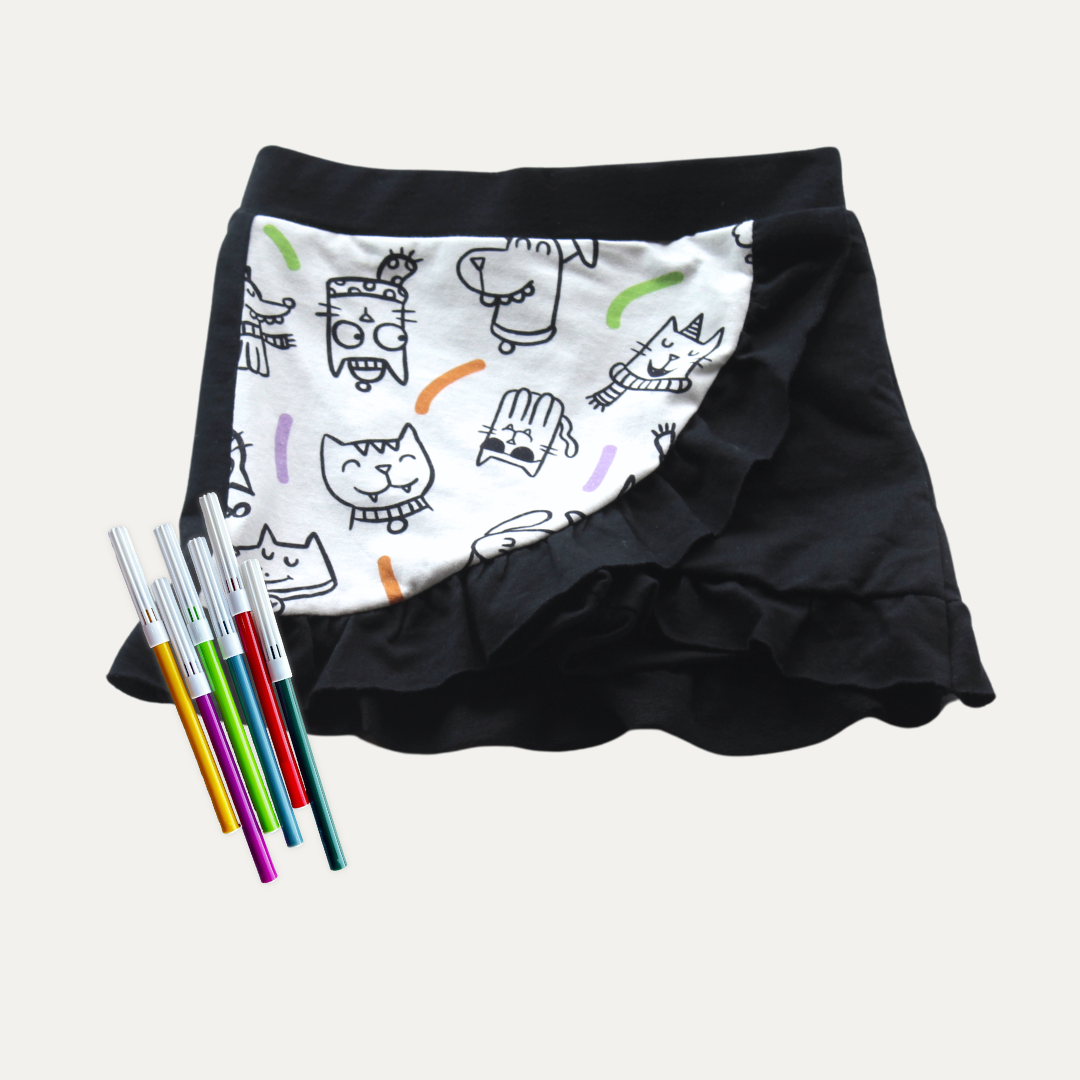 Short Saia Infantil para Colorir PETS + 6 canetinhas