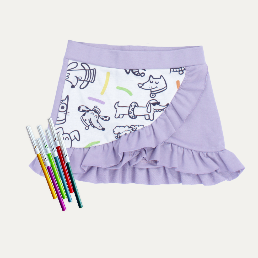 Short Saia Infantil para Colorir  PETS + 6 canetinhas