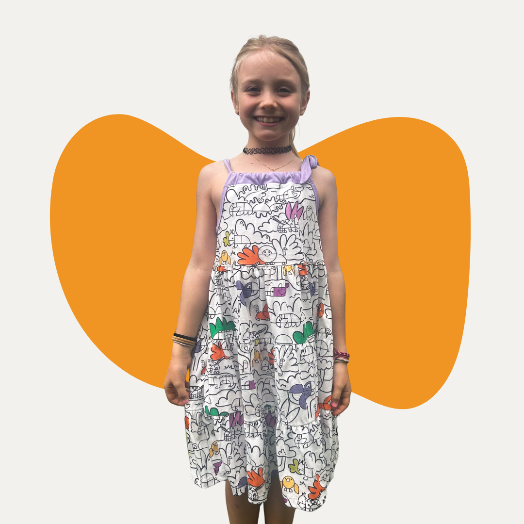 Vestido Infantil para Colorir Tangram + 12 canetinhas