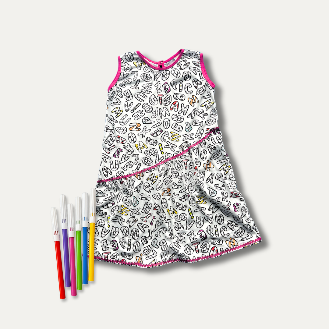 Vestido Infantil para Colorir Alfabeto da PINTA + 6 canetinhas