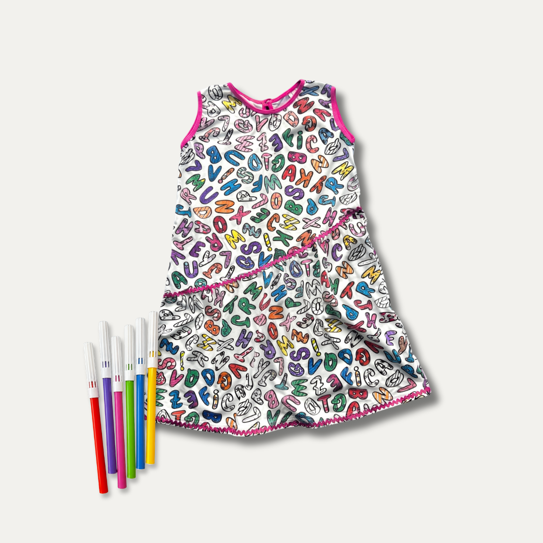Vestido Infantil para Colorir Alfabeto da PINTA + 6 canetinhas