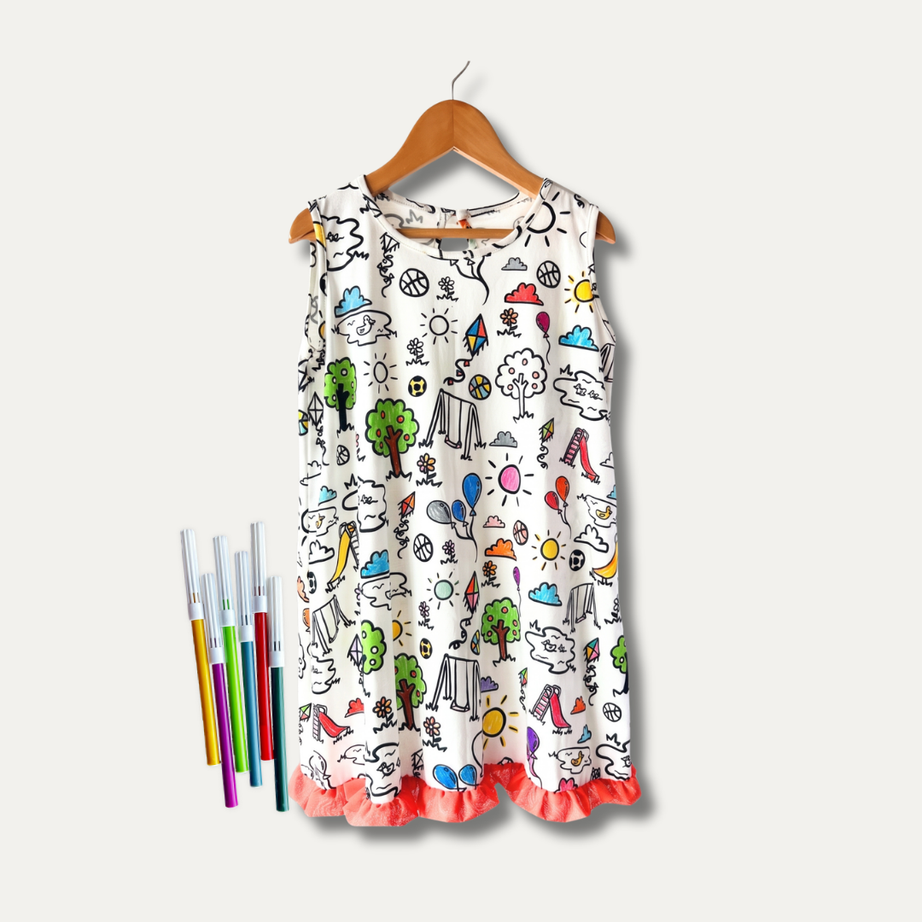 Vestido Infantil para Colorir Dia de Brincar + 6 canetinhas