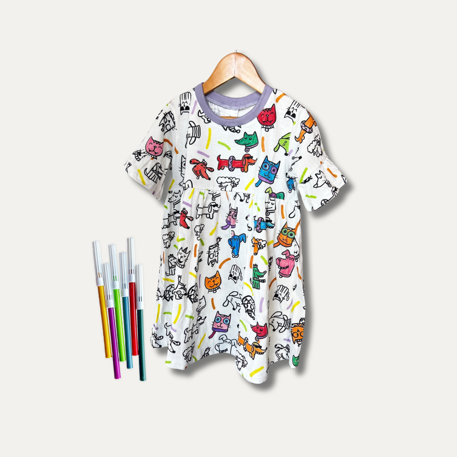 Vestido Infantil para Colorir  Pets + 6 canetinhas