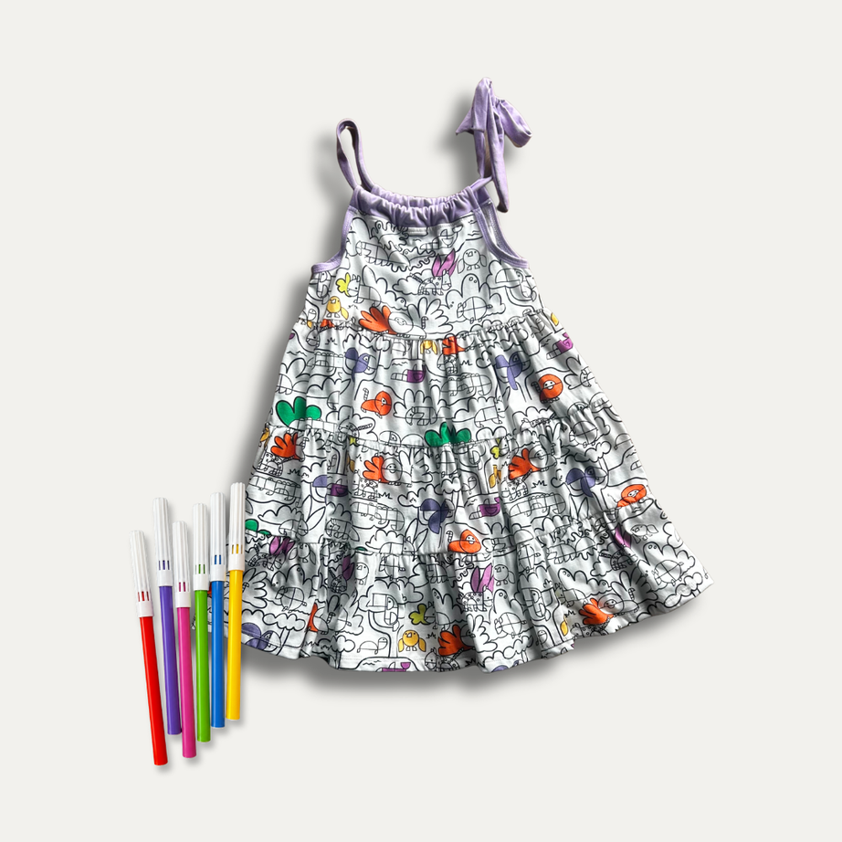 Vestido Infantil para Colorir Tangram + 12 canetinhas