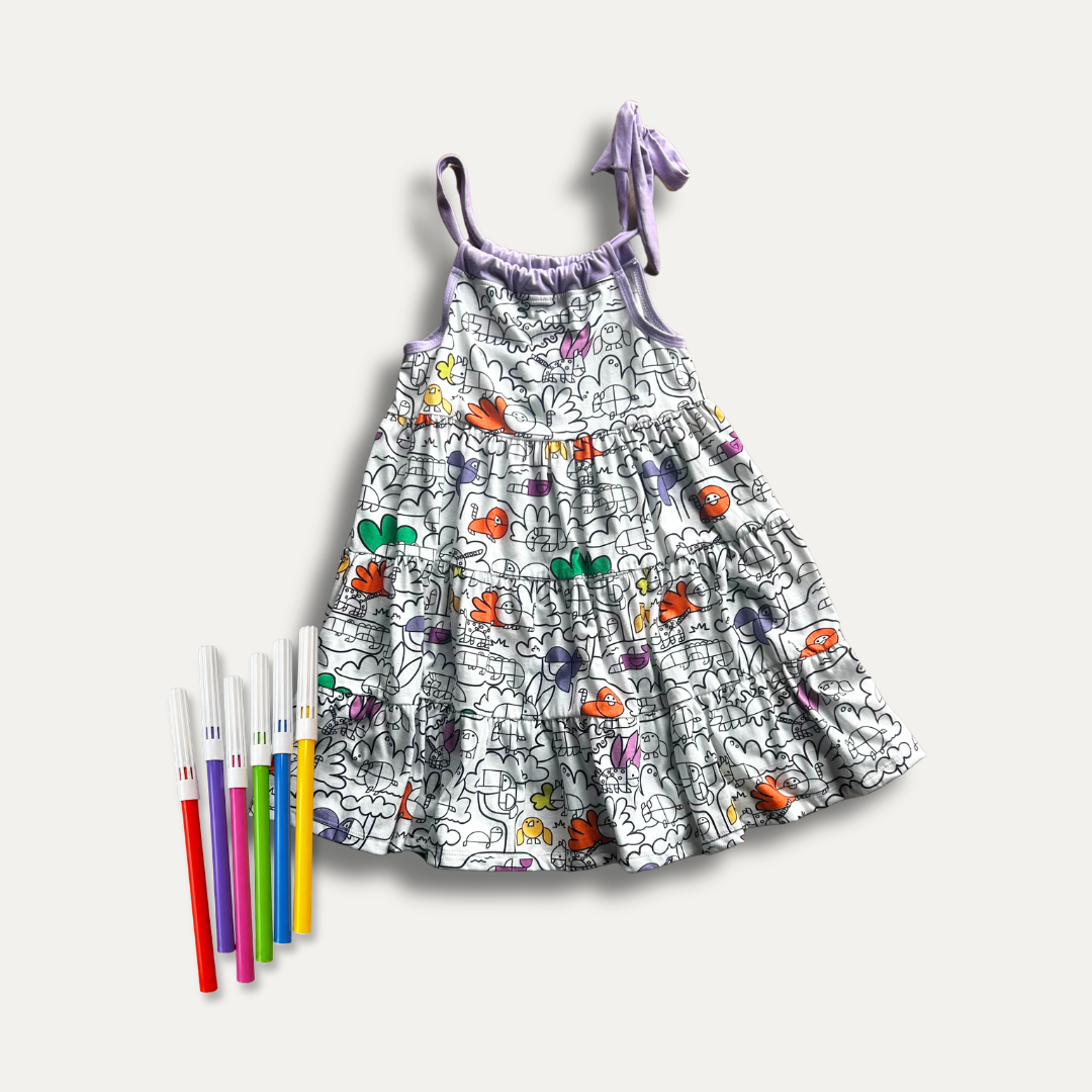 Vestido Infantil para Colorir Tangram + 12 canetinhas