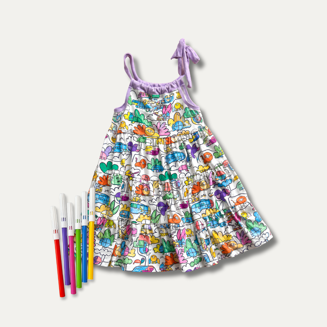 Vestido Infantil para Colorir Tangram + 12 canetinhas