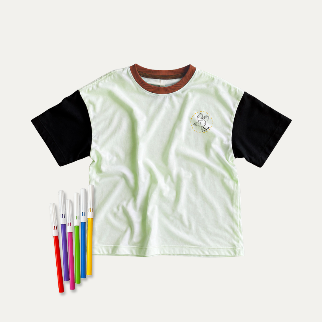 Camiseta Infantil para Pintar Arvoredo + 6 canetinhas